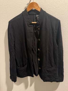 Rachel Zoe Black Button-Front Knit Blazer Jacket Size L